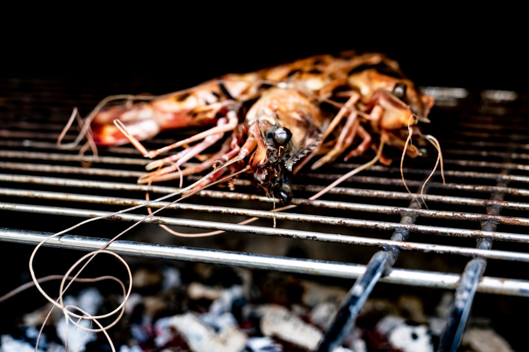grilled shrimp on black metal grill